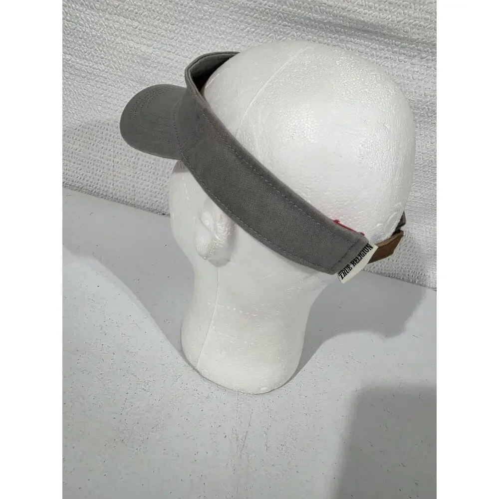 True Religion Sample Visor Hat Gray Blue Horseshoe Logo Leather Strap Paramount